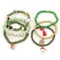 Conjunto de pulseras navideñas de varias capas con cuentas y dijes de Papá Noel y copo de nieve - Estilo Navideño Juego de 6 Piezas (S-466)