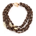 Collar de capas de cuentas de madera marrón estilo Maillard con cierre de barra en T dorado - Estilo de Cuentas de Madera Rectangulares con Espaciadores Beige (X-1154)