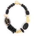 Bohemian style beaded necklace featuring leopard print resin beads and gold metal T-bar clasp - X-1206 Black
