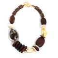 Detailed view of handmade beaded necklace with leopard print wood beads and toggle clasp - X-1206 Brown