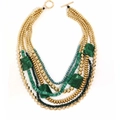 Collana multistrato con perline acriliche verdi in stile bohémien e chiusura a T oro - Stile a Più Strati Sovrapposti Bohémien Verde (X-1368)
