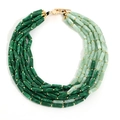 Bohemian multi-layer green gradient beaded necklace with gold spacers and toggle clasp - Green Gradient Style (X-1562)
