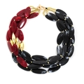 Bohemian multi-layer necklace with red and black marble acrylic beads and gold T-bar clasp - Red Black Classic Contrast Style (X-1322 Style 2)