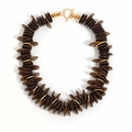 Collier multicouche rétro avec disques en bois marron et anneaux en métal doré style boho - Style de disque rond marron foncé (X-1324)