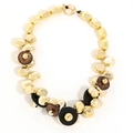 Collana a girocollo con perle dorate irregolari e dischi con texture in legno - Stile di Giunzione a Disco Circolare con Perle Dorate Irregolari (X-1126)