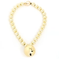Elegant gold beaded necklace with a large spherical pendant and stylish OT clasp closure - Gold Large Ball Pendant Style (X-1176)