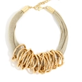 Statement gold mesh chain necklace with intertwined multi-circle rings and lobster clasp - Gold (X-1443)