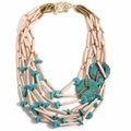 Collana boho multistrato con dischi in acrilico turchese e chiusura a T dorata - Stile Collana (X-1712)