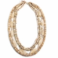 Detail of bohemian multilayer necklace with natural stone beads and shell textures - Beige Necklace (X-1714)