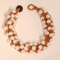 Elegant multi-layer handmade woven pearl necklace with retro wooden buckle design - Creamy White Pearl Woven Style (X-856)