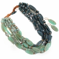 Detail of multi-layer beaded acrylic necklace and earrings set in ethnic style - Blue & Green Contrast Necklace + Earrings Set