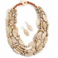 Detailed macro view of multi-layer beaded acrylic necklace and matching earrings - Beige Necklace + Earrings Set
