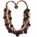 Bohemian multi-layer handmade beaded necklace with brown coconut shells and seashells - Necklace / Brown