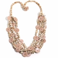 Detail of multi-layer beaded necklace with brown discs and natural stone fragments - Necklace / Beige