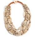 Detail of bohemian multilayer beaded necklace with acrylic stone texture and woven knots - Necklace / Beige Necklace