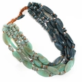 Detail of multi-layer beaded necklace featuring blue and green resin oval and stone beads - Necklace / Blue & Green Contrast Necklace