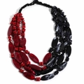 Bohemian multi-layer beaded necklace with red and black acrylic stones on woven cord - Necklace / Red & Black Contrast Necklace