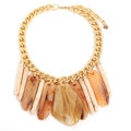 Retro resin long pendant necklace with chunky gold chain and marble texture resin stones - Retro Long Resin Pendant Style (X-1529)
