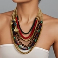 Bohemian multilayer beaded necklace with colorful acrylic and gold beads for women - Colorful