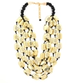 Collana multifilo con perle geometriche dorate, pendenti sfaccettati e cordino nero - Oro (X-1196)