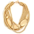 Layered gold beaded necklace with geometric metal charms for stylish statement look - Multilayer Gold Bead Style (X-1133)