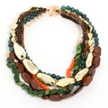 Bohemian multilayered necklace with colorful wooden beads and golden T-bar toggle clasp - Multi-color Beaded Style (X-1121)