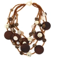Bohemian multilayer necklace with wood beads, marble discs and golden T-bar clasp - Bohemian Multi-layer Earth Tone Style (X-1260)