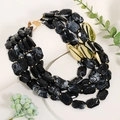 Collier multi-rangs imposant avec perles en résine marbrée et finitions dorées - Noir (X-1216)