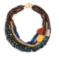 Bohemian multi-layer necklace with wooden beads and colorful faux stone pendants - Bohemian Multi-color Style (X-1453)