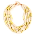 Bohemian multi-layer necklace with cream beads, golden tubes, and toggle clasp closure - Off-white/Gold (X-1114)