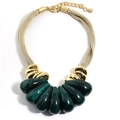 Detail of teardrop green resin pendants with gold mesh chain and adjustable clasp - Peacock Green