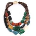 Bohemian multi-layer wooden bead necklace with colorful acrylic accents and gold OT clasp - Bohemian Multi-Color Style (X-1452)