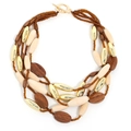 Collana bohémien multistrato con perle in legno naturale, accenti dorati e chiusura toggle - Stile Chiusura a Commutatore Multistrato in Perline di Legno Bohemian (X-1259)
