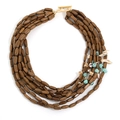 Collana multistrato fatta a mano in perle di legno marrone scuro con accenti turchese e chiusura - Stile a Strati di Perline di Legno Marrone Scuro (X-1564)