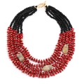 Détail du collier bohème multi-rangs avec perles rouges et noires et fermoir à bascule doré - Style Multi-Rangs Rouge Noir (X-1574 Rouge) / Rouge
