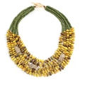 Collier multi-rangs en perles acryliques avec imitation pierre et fermoir en T doré - Style Pierre Vert Jaune (X-1574 Jaune) / Jaune