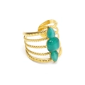 Vintage 18k gold plated stainless steel multi-layer ring with green cat eye stones - Adjustable Open Size / Gold Green Cat's Eye