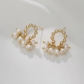14K gold plated C-hoop earrings with baroque pearl tassels on white fabric background - DE035-B Pearl