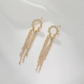 14K gold baroque pearl C-ring tassel earrings with beaded design on white fabric - DE035-A Chain Tassel