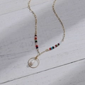 Colorful beaded necklace with gold link chain and freshwater pearl ring pendant charm - Colorful Beads Circle Pearl Style (DN006-B)
