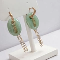 Boucles d'oreilles ovales en acier doré avec pierre d'imitation verte et pompons chaînes - Vert clair