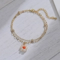 14K gold plated double-layer stainless steel bracelet with floral bead charm on wood - Gold Flower Style (SB008)