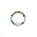 Bague élastique avec perle de culture baroque et perles de verre colorées - Style Perle Baroque et Perles Facettées Multicolores (DR004-A)