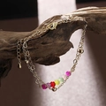 Bracciale a doppia catena dorata con perline colorate e maglie a forma di cuore - Stile a maglia a cuore con perline rotonde multicolore (SB014-A)