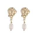 Detail of 14K gold hammered drop earrings with irregular textured white pearls - Baroque Pearl
