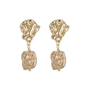 14K gold plated irregular lava style drop earrings with hammered square pendants - Irregularly Wrinkled Metal