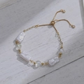Baroque pearl and crystal heart adjustable bracelet with elegant 18K gold plating - Baroque Pearl Crystal Heart Style