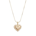 Detailed view of gold heart pendant with I Love You engraving and intricate lace edges - 3D Hollow Heart (I Love You) / Gold (Hollow Heart)