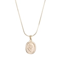 Vintage 14K gold plated stainless steel snake chain with sunflower oval pendant - Oval Sunflower Embossed Style / Gold (Rose/Sunflower)