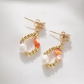 Eleganti orecchini a goccia placcati oro 14K con perle d'acqua dolce e arancioni - Stile a Goccia di Perla Vintage (DE045-A)